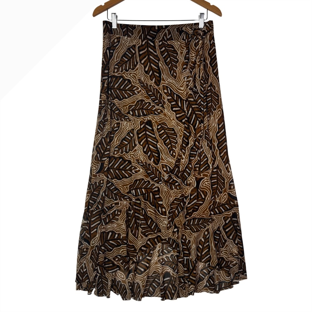 Jane Delancey Womens Size Small‎ Brown Abstract Leaf Midi Skirt Boho Flowy